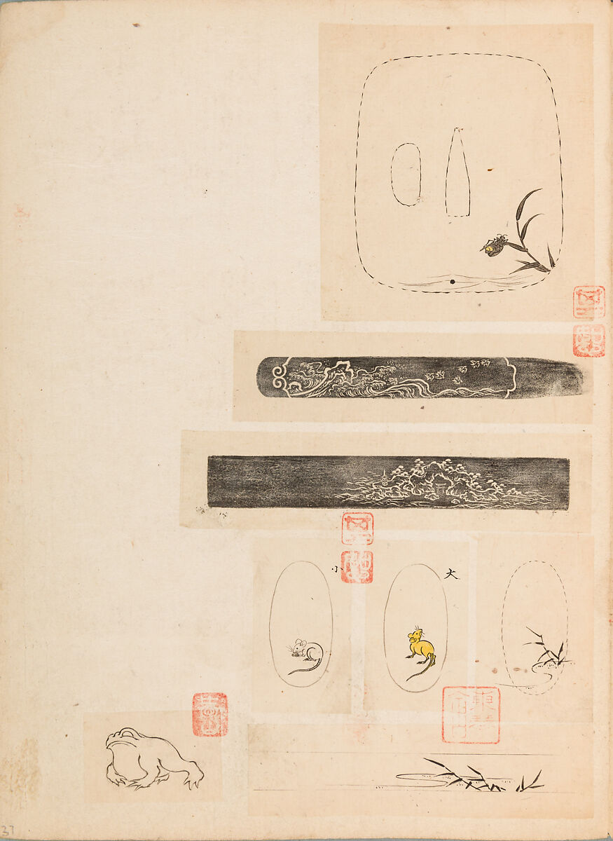 彫鐫画譜 Album of Designs for Metal Carving (<i>Chōsen Gafu</i>), 嵐山常行画 Ranzan Tsuneyuki (Japanese, active mid-19th century), Ink on paper, pasted into a bound volume, Japanese