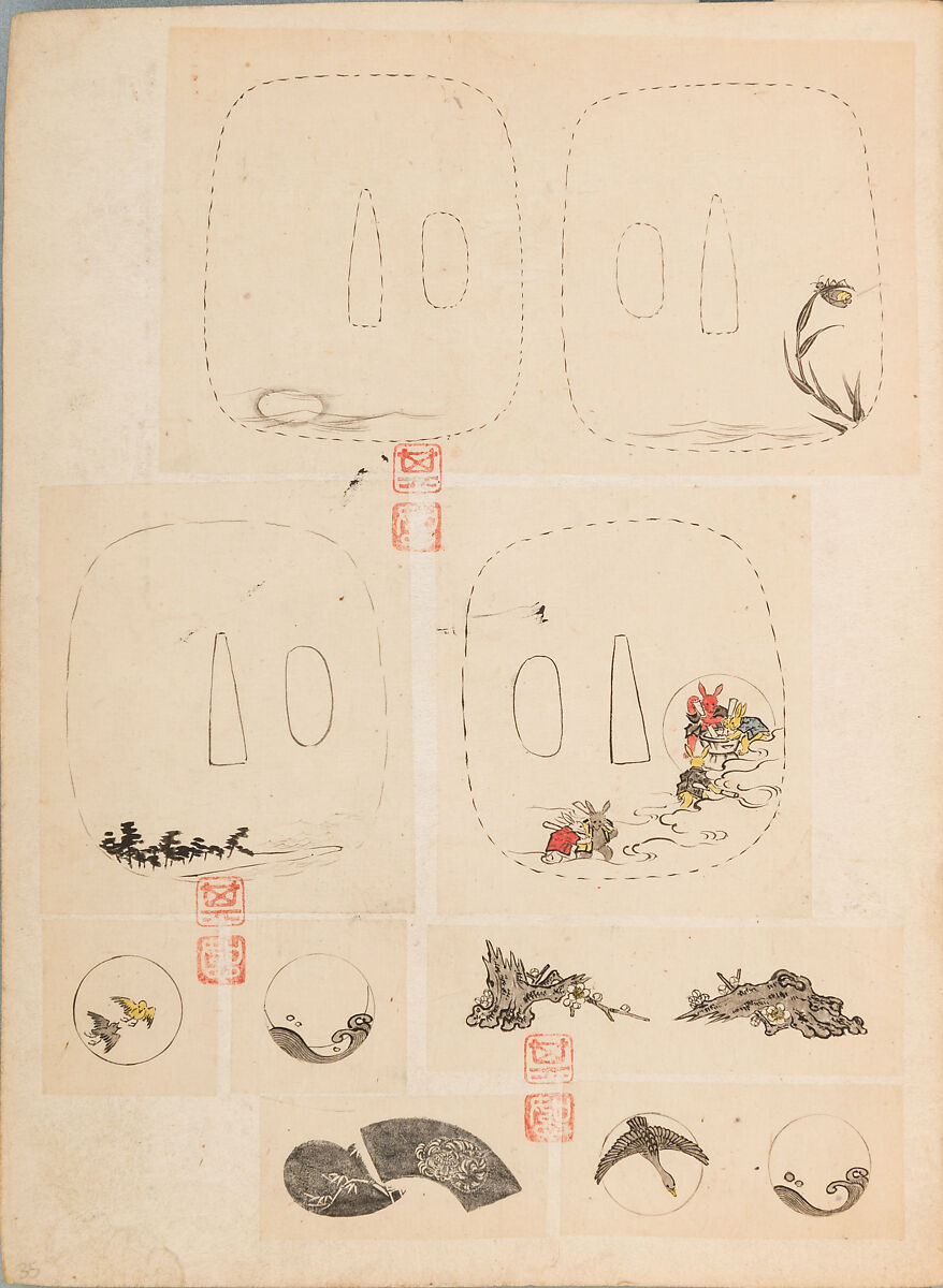 彫鐫画譜 Album of Designs for Metal Carving (<i>Chōsen Gafu</i>), 嵐山常行画 Ranzan Tsuneyuki (Japanese, active mid-19th century), Ink on paper, pasted into a bound volume, Japanese