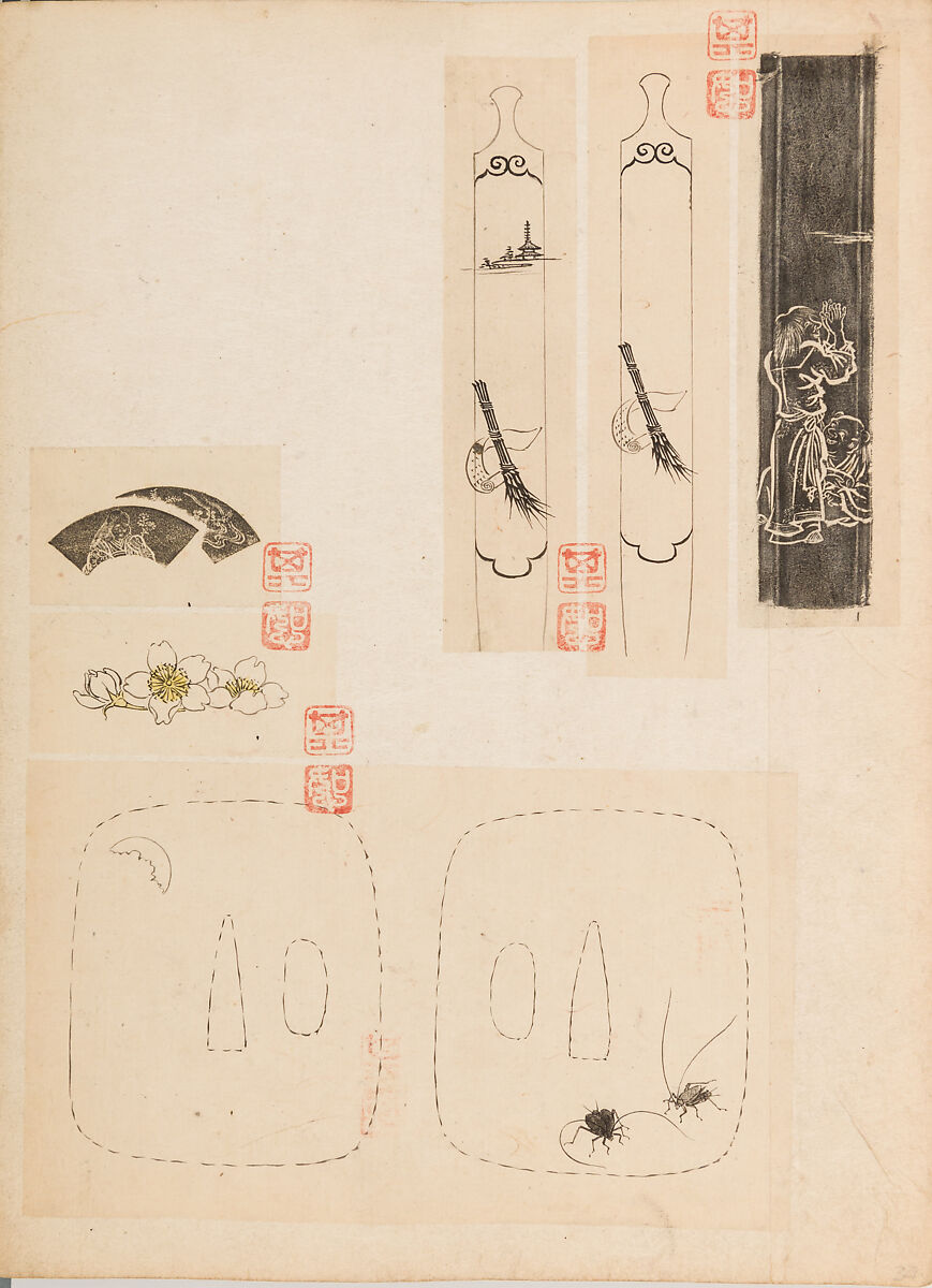 彫鐫画譜 Album of Designs for Metal Carving (<i>Chōsen Gafu</i>), 嵐山常行画 Ranzan Tsuneyuki (Japanese, active mid-19th century), Ink on paper, pasted into a bound volume, Japanese