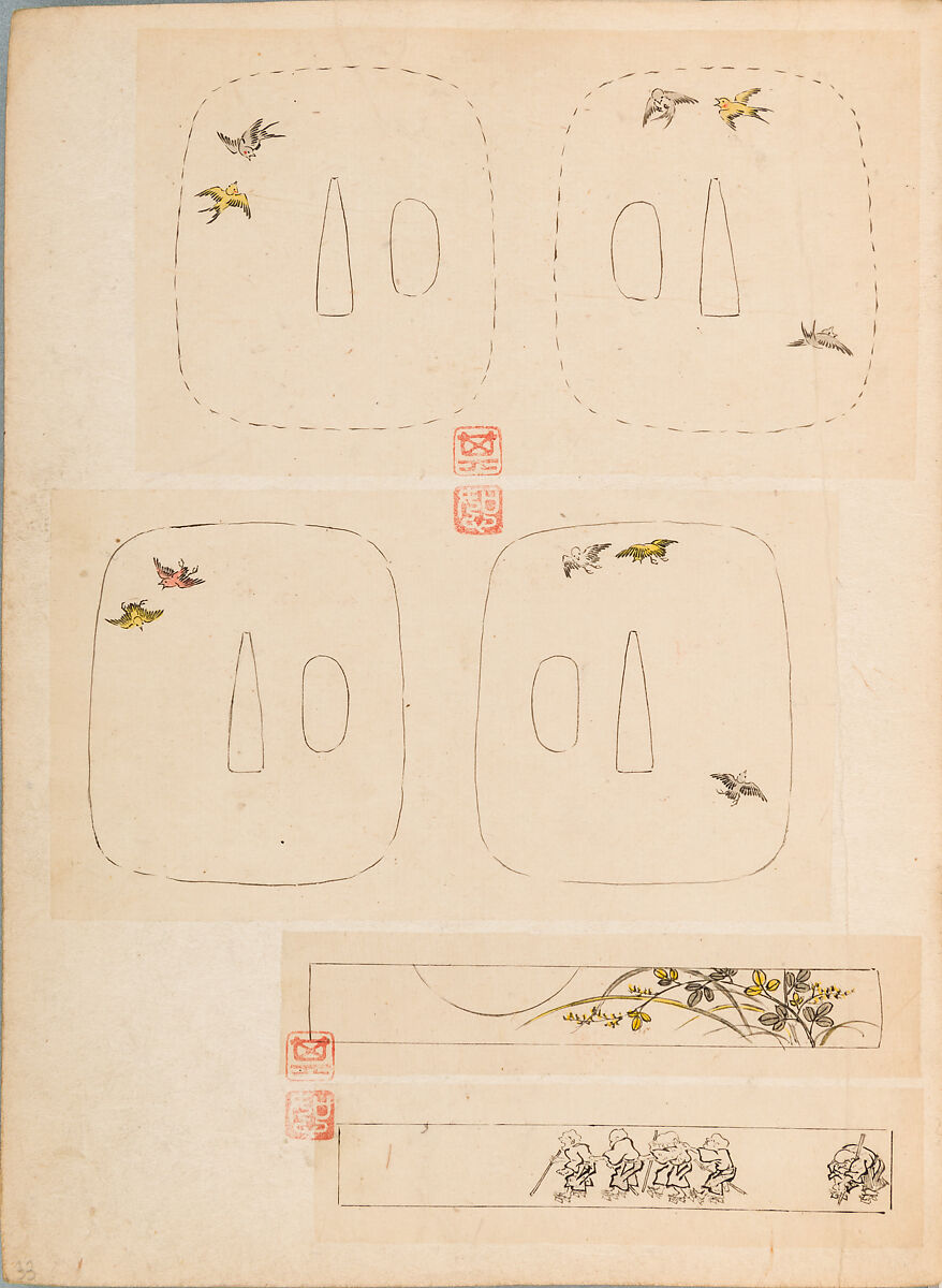 彫鐫画譜 Album of Designs for Metal Carving (<i>Chōsen Gafu</i>), 嵐山常行画 Ranzan Tsuneyuki (Japanese, active mid-19th century), Ink on paper, pasted into a bound volume, Japanese