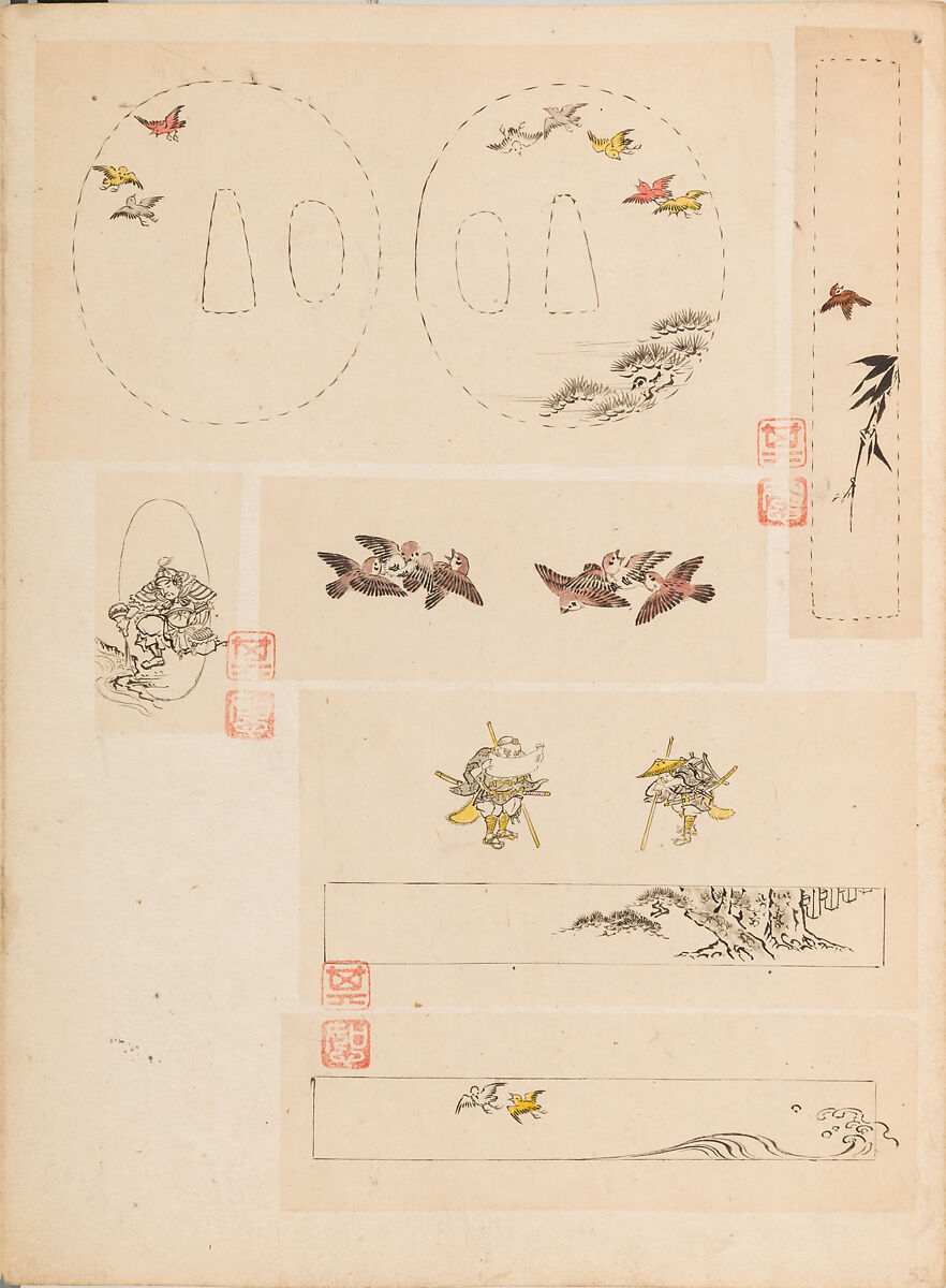 彫鐫画譜 Album of Designs for Metal Carving (<i>Chōsen Gafu</i>), 嵐山常行画 Ranzan Tsuneyuki (Japanese, active mid-19th century), Ink on paper, pasted into a bound volume, Japanese