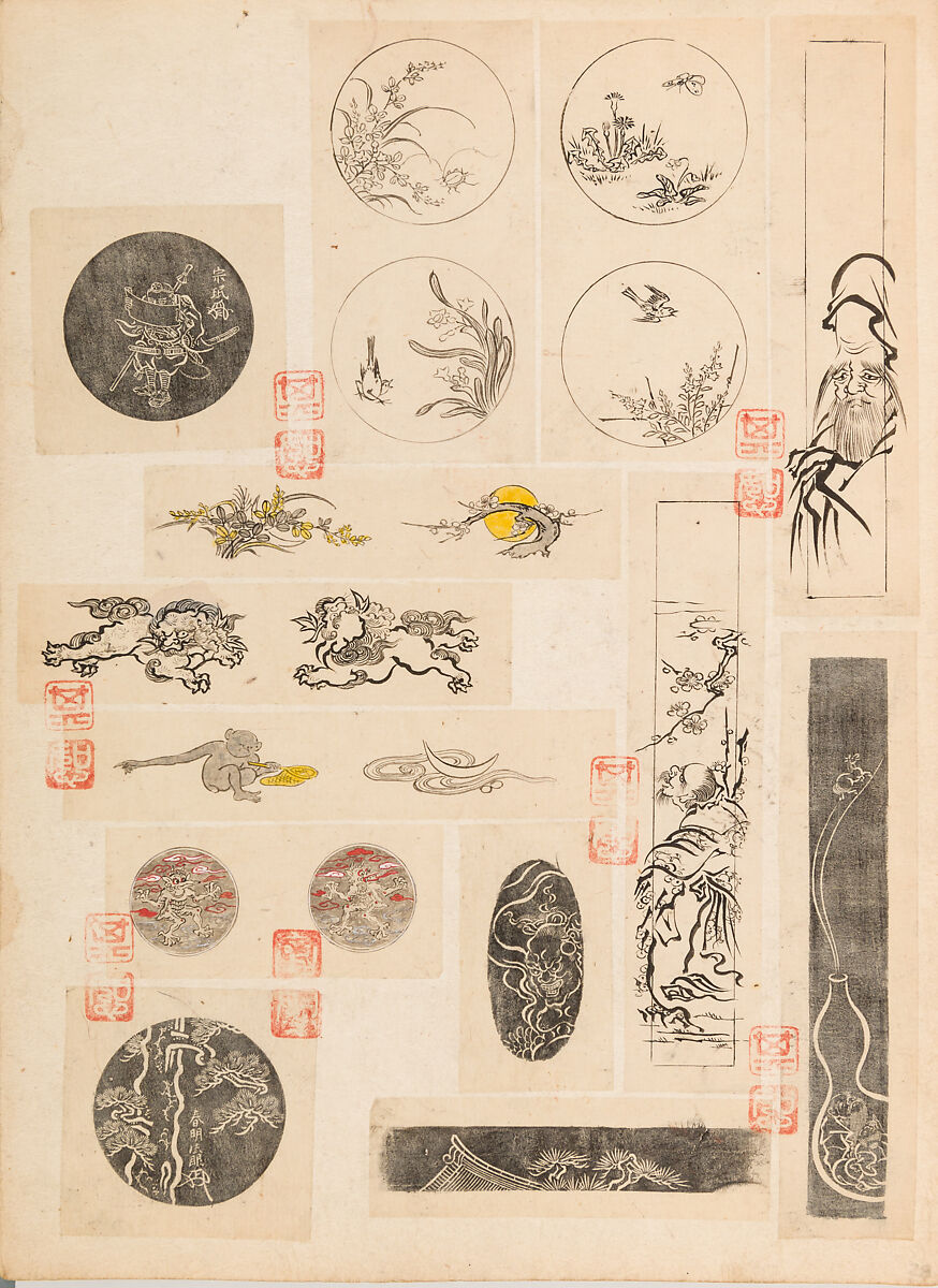 彫鐫画譜 Album of Designs for Metal Carving (<i>Chōsen Gafu</i>), 嵐山常行画 Ranzan Tsuneyuki (Japanese, active mid-19th century), Ink on paper, pasted into a bound volume, Japanese