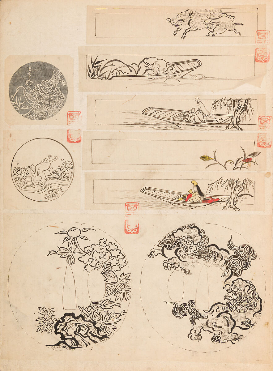 彫鐫画譜 Album of Designs for Metal Carving (<i>Chōsen Gafu</i>), 嵐山常行画 Ranzan Tsuneyuki (Japanese, active mid-19th century), Ink on paper, pasted into a bound volume, Japanese