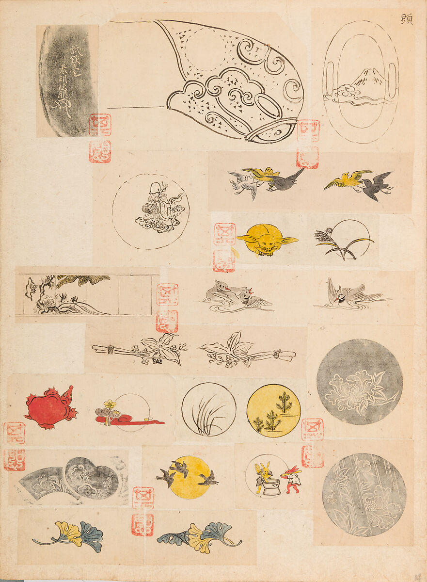 彫鐫画譜 Album of Designs for Metal Carving (<i>Chōsen Gafu</i>), 嵐山常行画 Ranzan Tsuneyuki (Japanese, active mid-19th century), Ink on paper, pasted into a bound volume, Japanese