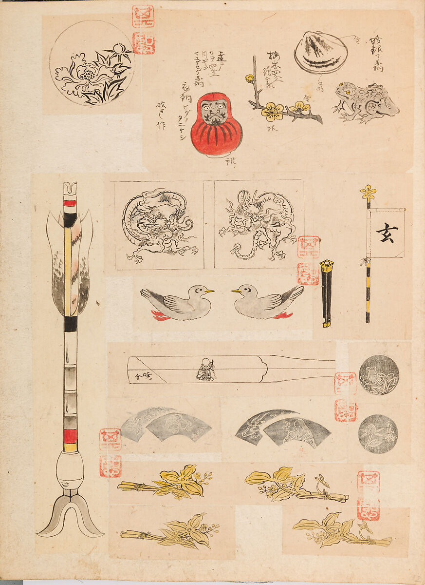 彫鐫画譜 Album of Designs for Metal Carving (<i>Chōsen Gafu</i>), 嵐山常行画 Ranzan Tsuneyuki (Japanese, active mid-19th century), Ink on paper, pasted into a bound volume, Japanese