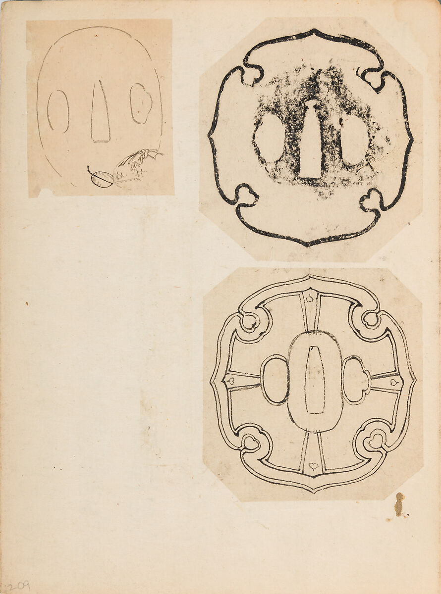 彫鐫画譜 Album of Designs for Metal Carving (<i>Chōsen Gafu</i>), 嵐山常行画 Ranzan Tsuneyuki (Japanese, active mid-19th century), Ink on paper, pasted into a bound volume, Japanese
