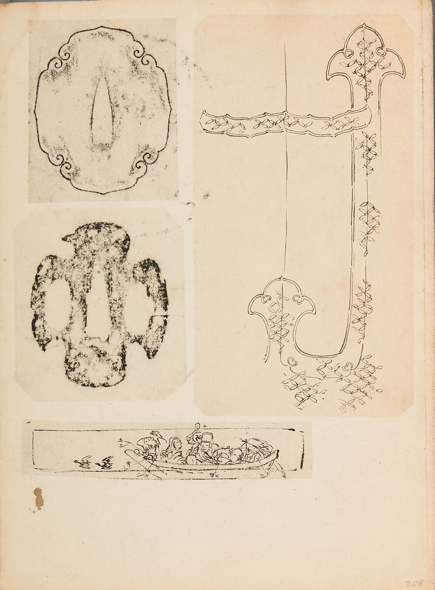彫鐫画譜 Album of Designs for Metal Carving (<i>Chōsen Gafu</i>), 嵐山常行画 Ranzan Tsuneyuki (Japanese, active mid-19th century), Ink on paper, pasted into a bound volume, Japanese