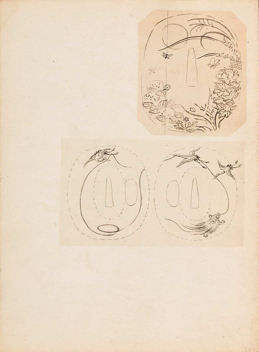彫鐫画譜 Album of Designs for Metal Carving (<i>Chōsen Gafu</i>), 嵐山常行画 Ranzan Tsuneyuki (Japanese, active mid-19th century), Ink on paper, pasted into a bound volume, Japanese