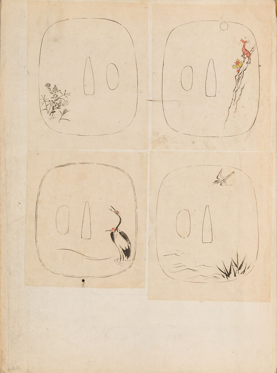 彫鐫画譜 Album of Designs for Metal Carving (<i>Chōsen Gafu</i>), 嵐山常行画 Ranzan Tsuneyuki (Japanese, active mid-19th century), Ink on paper, pasted into a bound volume, Japanese