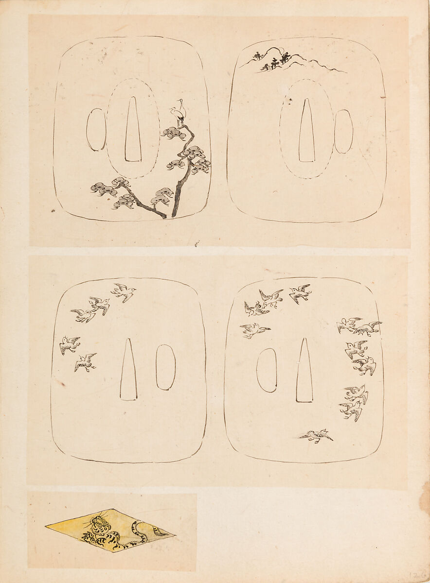 彫鐫画譜 Album of Designs for Metal Carving (<i>Chōsen Gafu</i>), 嵐山常行画 Ranzan Tsuneyuki (Japanese, active mid-19th century), Ink on paper, pasted into a bound volume, Japanese