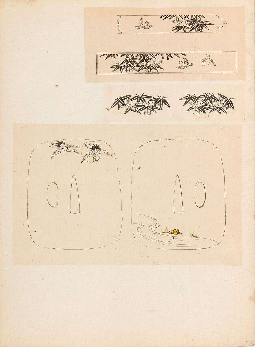 彫鐫画譜 Album of Designs for Metal Carving (<i>Chōsen Gafu</i>), 嵐山常行画 Ranzan Tsuneyuki (Japanese, active mid-19th century), Ink on paper, pasted into a bound volume, Japanese