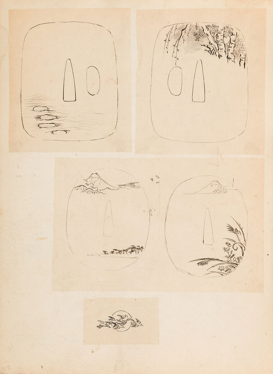 彫鐫画譜 Album of Designs for Metal Carving (<i>Chōsen Gafu</i>), 嵐山常行画 Ranzan Tsuneyuki (Japanese, active mid-19th century), Ink on paper, pasted into a bound volume, Japanese