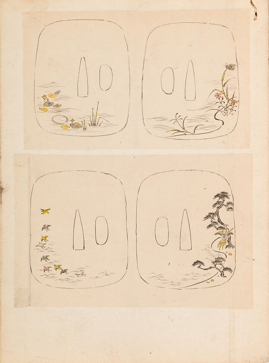 彫鐫画譜 Album of Designs for Metal Carving (<i>Chōsen Gafu</i>), 嵐山常行画 Ranzan Tsuneyuki (Japanese, active mid-19th century), Ink on paper, pasted into a bound volume, Japanese