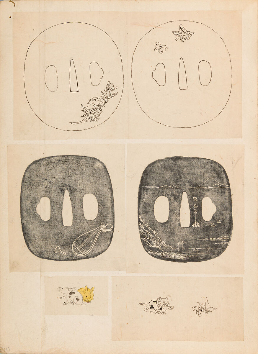彫鐫画譜 Album of Designs for Metal Carving (<i>Chōsen Gafu</i>), 嵐山常行画 Ranzan Tsuneyuki (Japanese, active mid-19th century), Ink on paper, pasted into a bound volume, Japanese