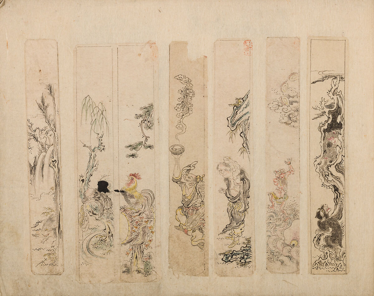 Various Designs for the Chiseller (Chōkō Shitae Shinajina), Togyoku, and others (Japanese, 1867 (3rd Month)), Ink on paper, pasted into a bound volume, Japanese