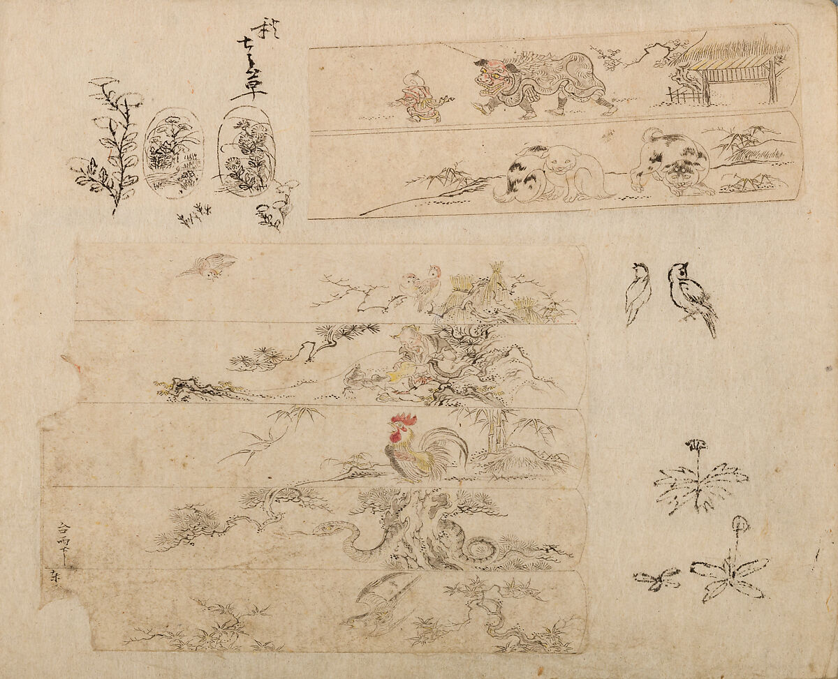 Various Designs for the Chiseller (Chōkō Shitae Shinajina), Togyoku, and others (Japanese, 1867 (3rd Month)), Ink on paper, pasted into a bound volume, Japanese