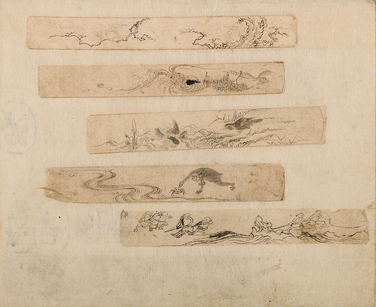 Various Designs for the Chiseller (Chōkō Shitae Shinajina), Togyoku, and others (Japanese, 1867 (3rd Month)), Ink on paper, pasted into a bound volume, Japanese