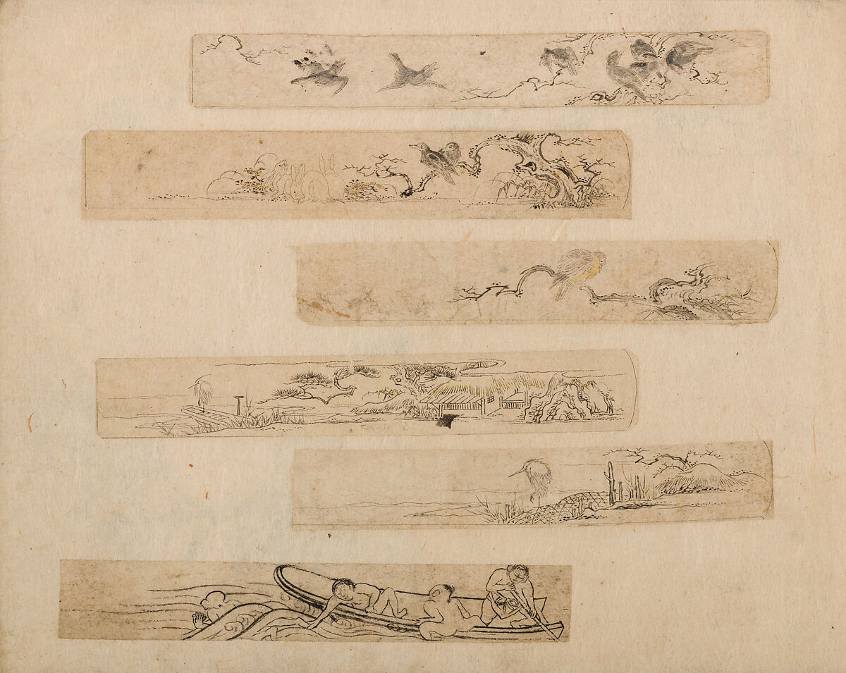 Various Designs for the Chiseller (Chōkō Shitae Shinajina), Togyoku, and others (Japanese, 1867 (3rd Month)), Ink on paper, pasted into a bound volume, Japanese