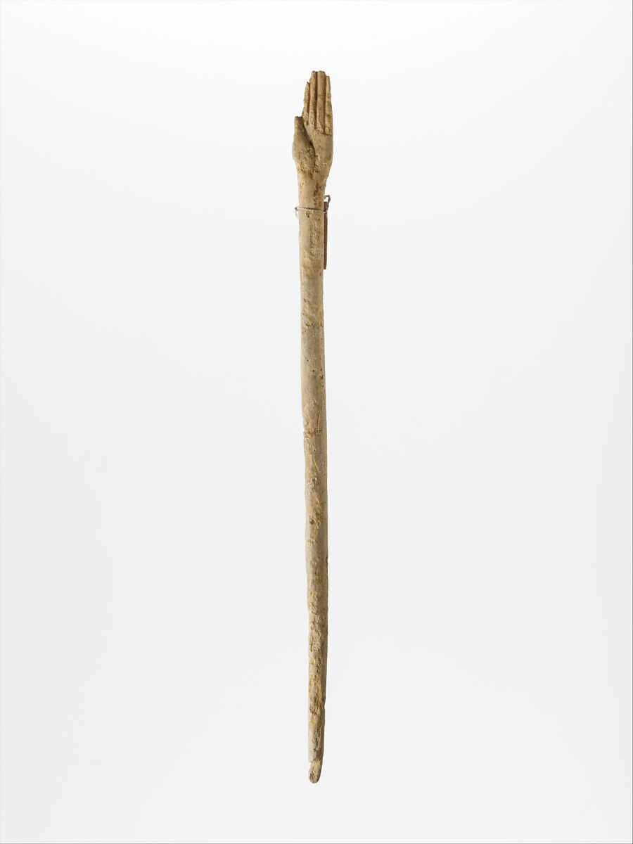 Bone pin with head in the form of a hand, Ivory or bone, Roman 