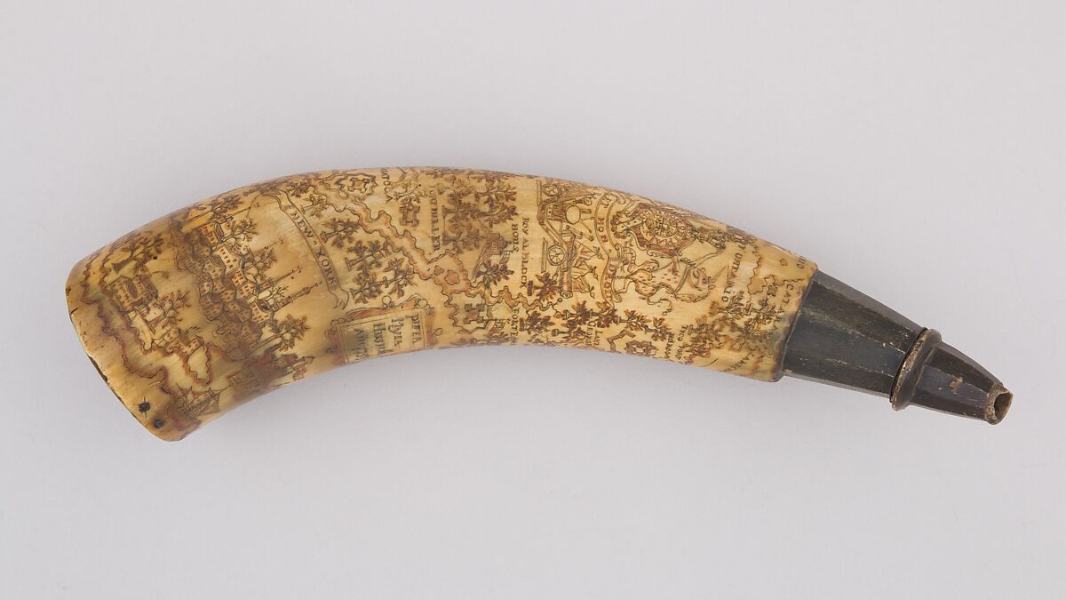 Powder Horn, Horn (cow), wood, Colonial American