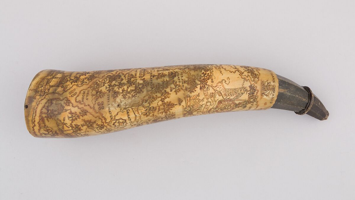 Powder Horn, Horn (cow), wood, Colonial American