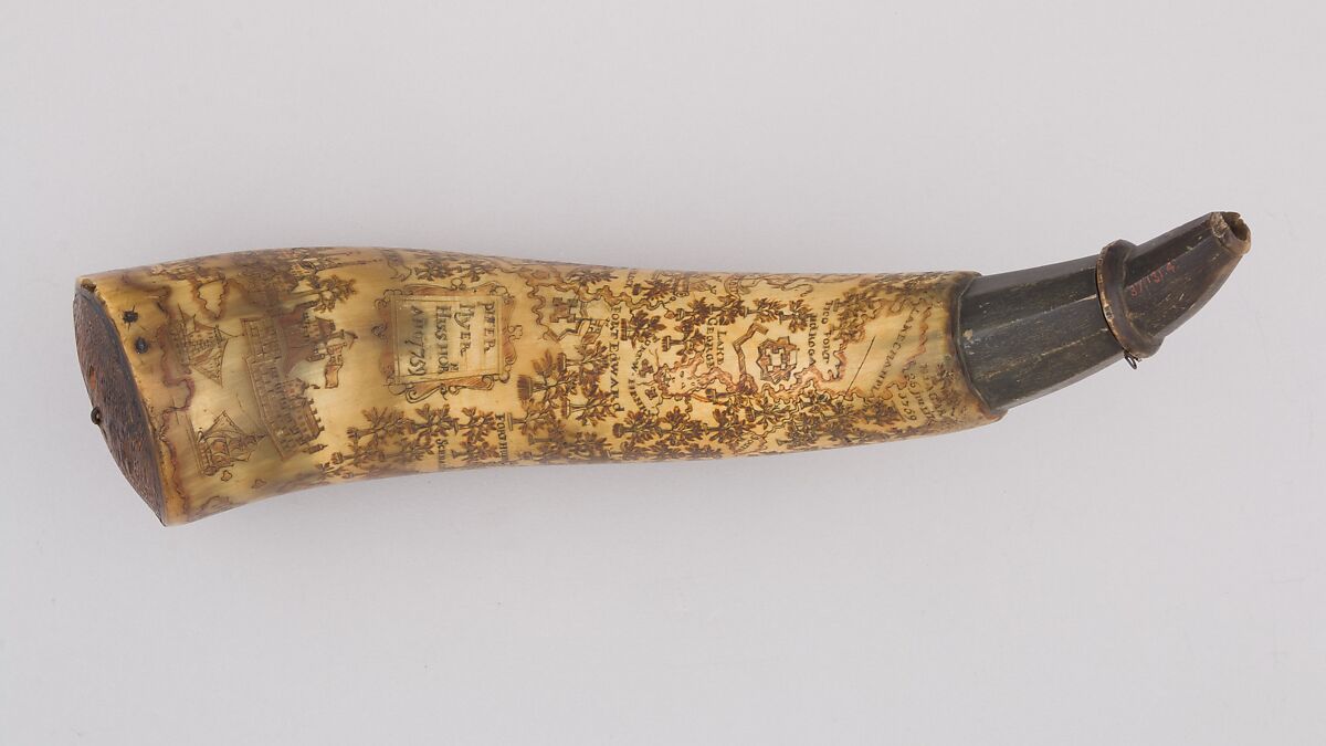 Powder Horn, Horn (cow), wood, Colonial American