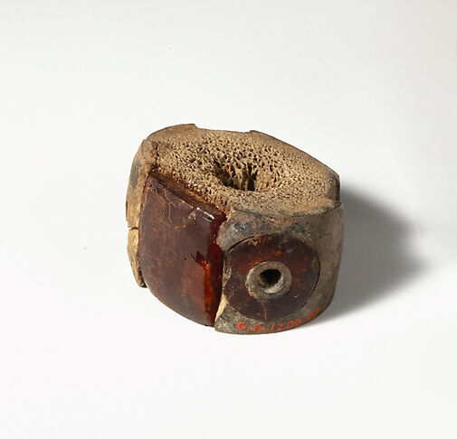 Ivory and amber segment from a bronze fibula (safety pin), Amber, bronze, ivory, Etruscan 