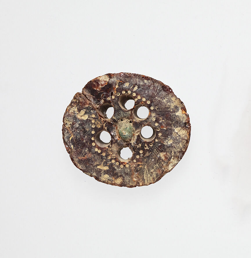 Segment from a bronze fibula (safety pin), Amber, bronze, Etruscan 