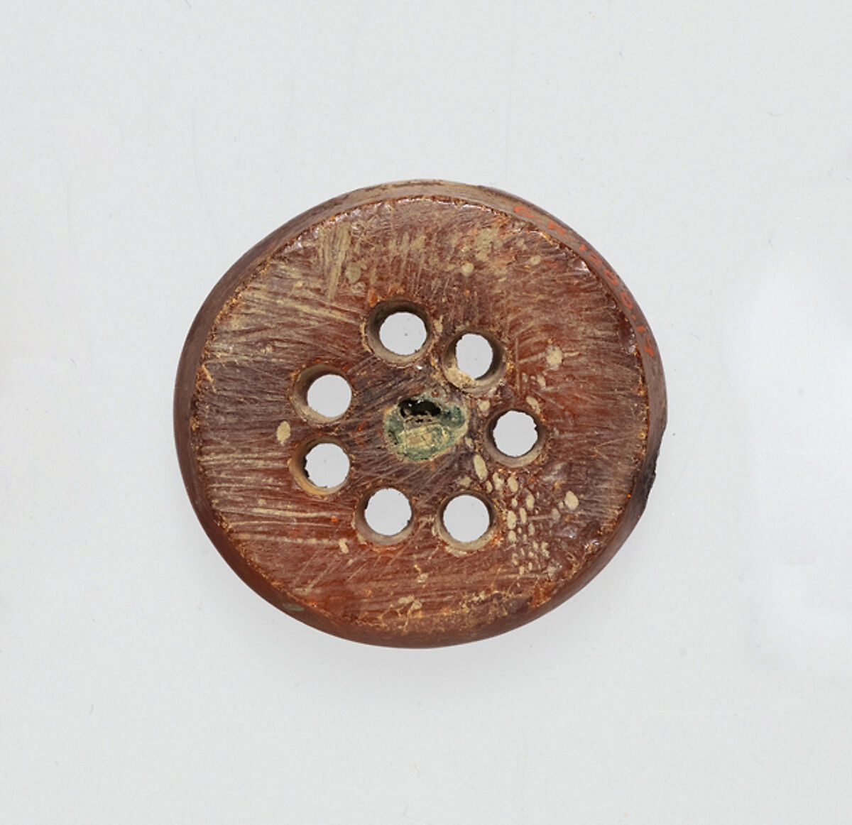 Segment from a bronze fibula (safety pin), Amber, Etruscan 