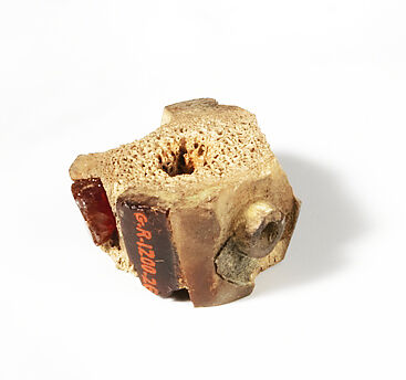 Bone and amber segment from a bronze fibula (safety pin), Amber, bronze, bone, Etruscan 