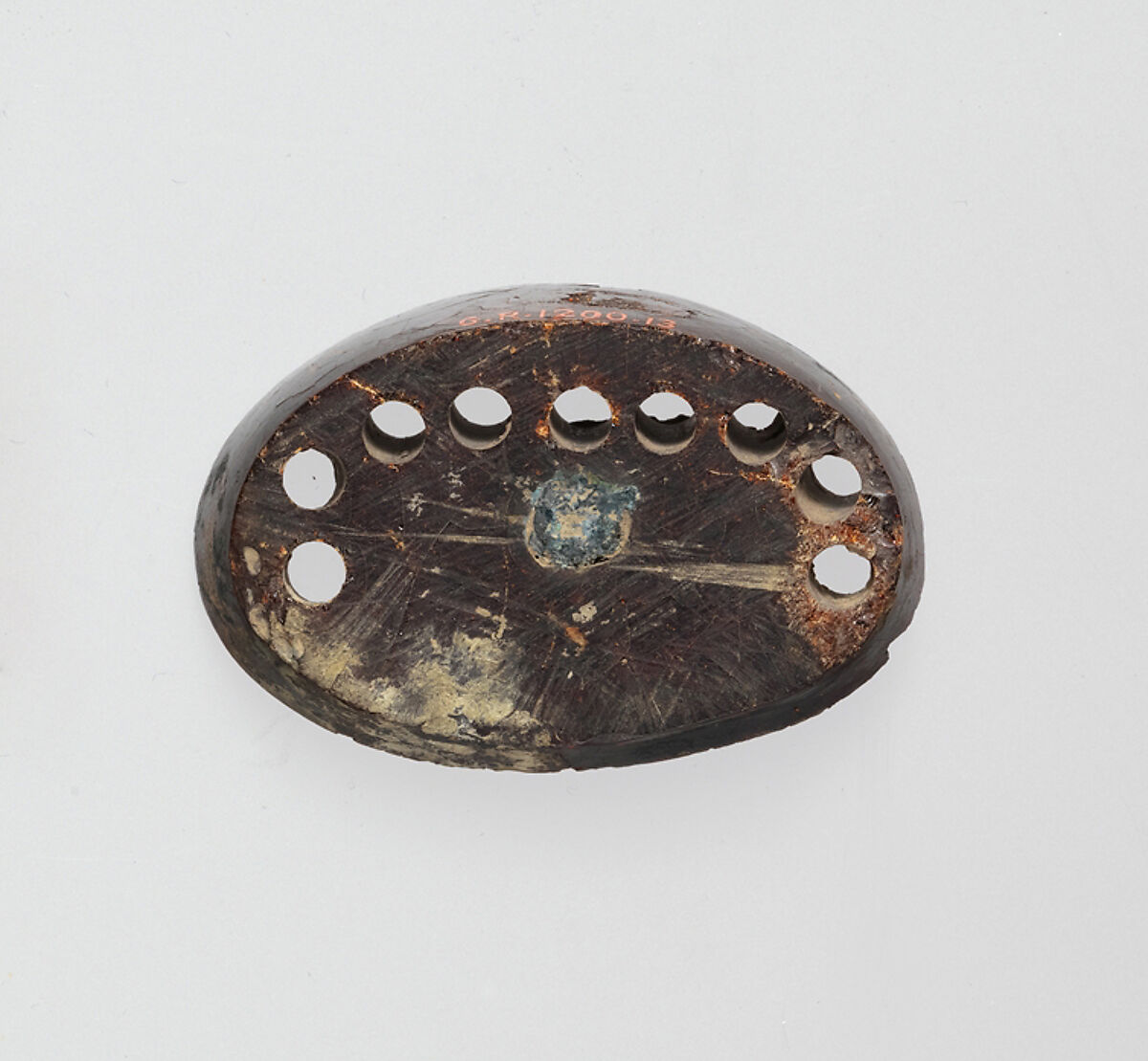 Segment from a bronze fibula (safety pin), Amber, bronze, Etruscan 