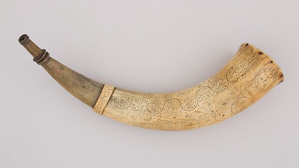 Powder Horn, Horn (cow), wood, American 