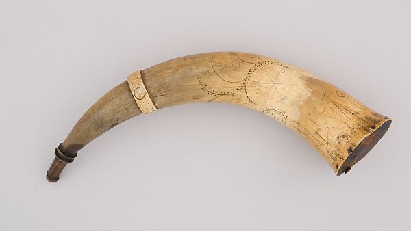 Powder Horn, Horn (cow), wood, American