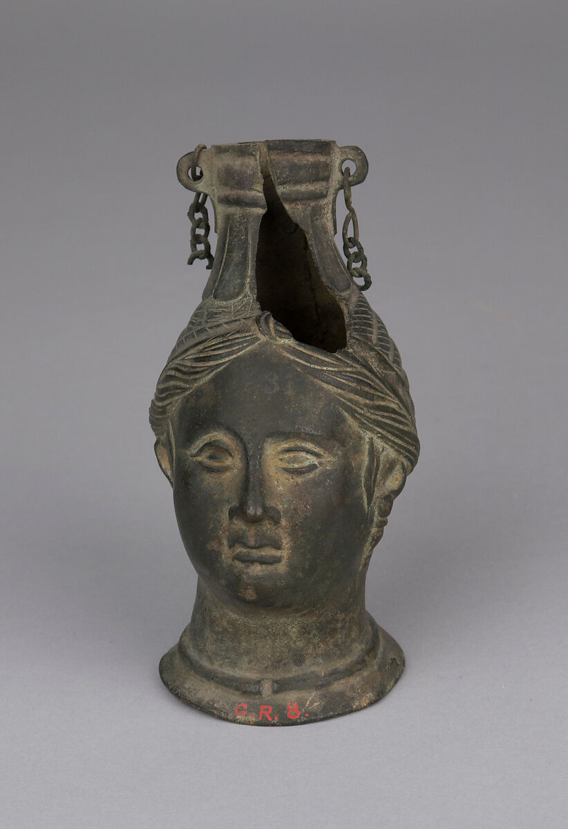 Rhyton in the form of a female head, Bronze 
