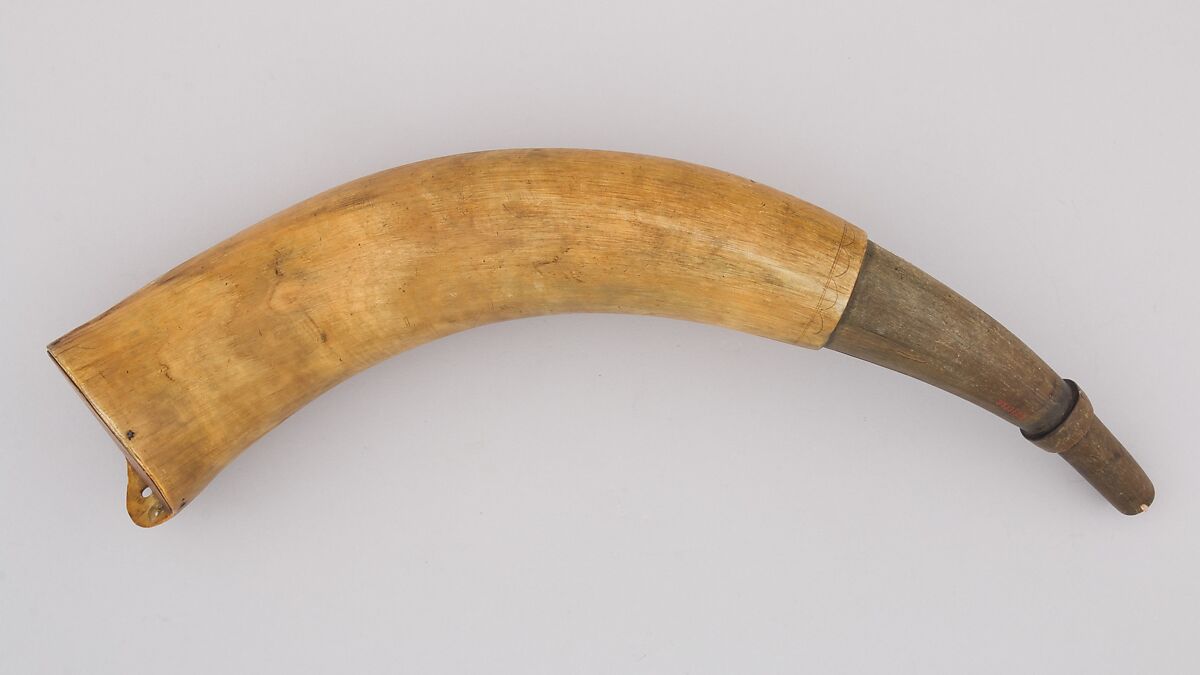 Powder Horn, Horn (cow), wood, Colonial American, Shrewsbury, Massachusetts