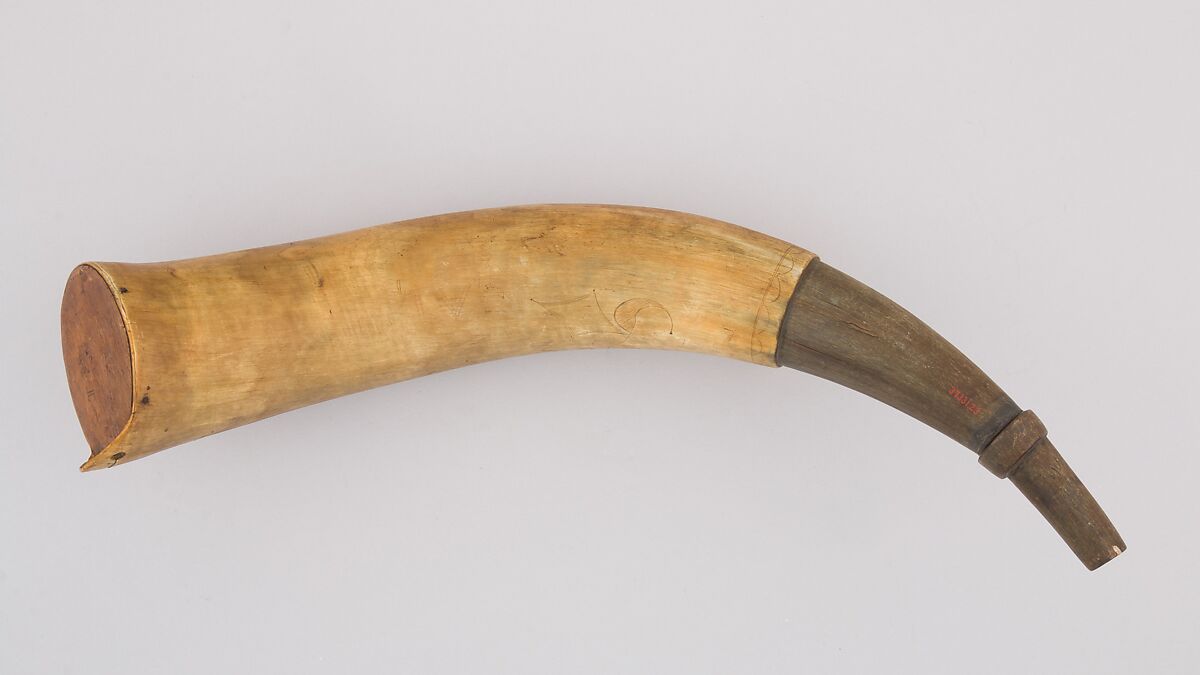 Powder Horn, Horn (cow), wood, Colonial American, Shrewsbury, Massachusetts