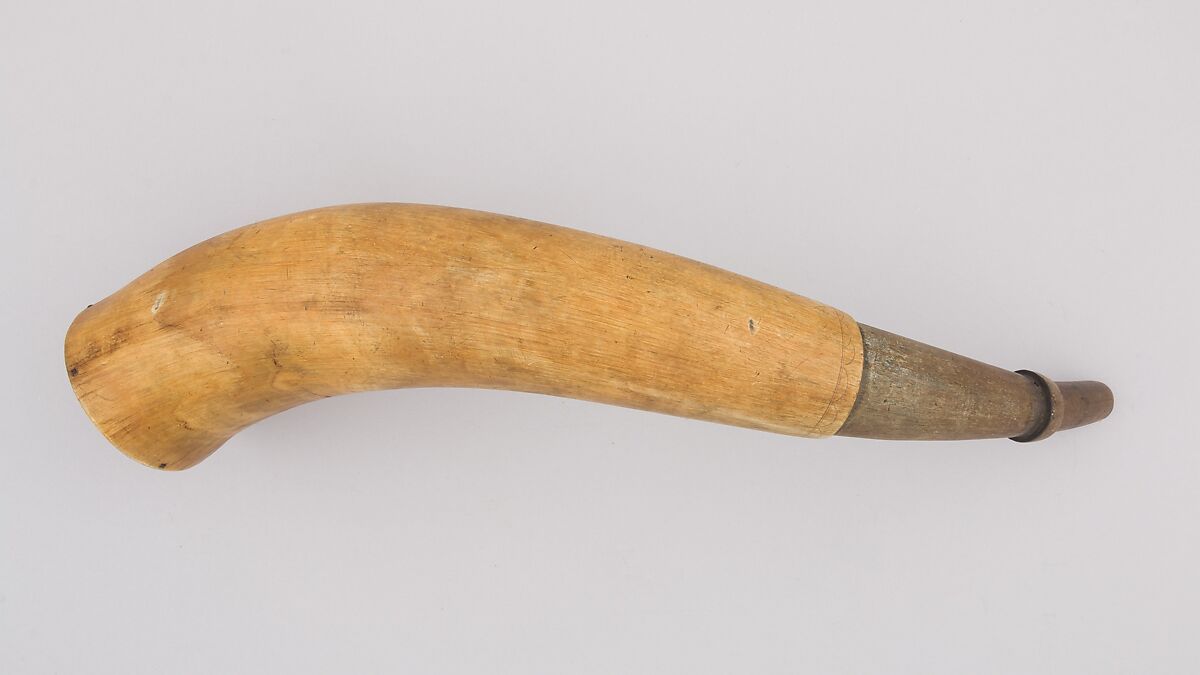 Powder Horn, Horn (cow), wood, Colonial American, Shrewsbury, Massachusetts