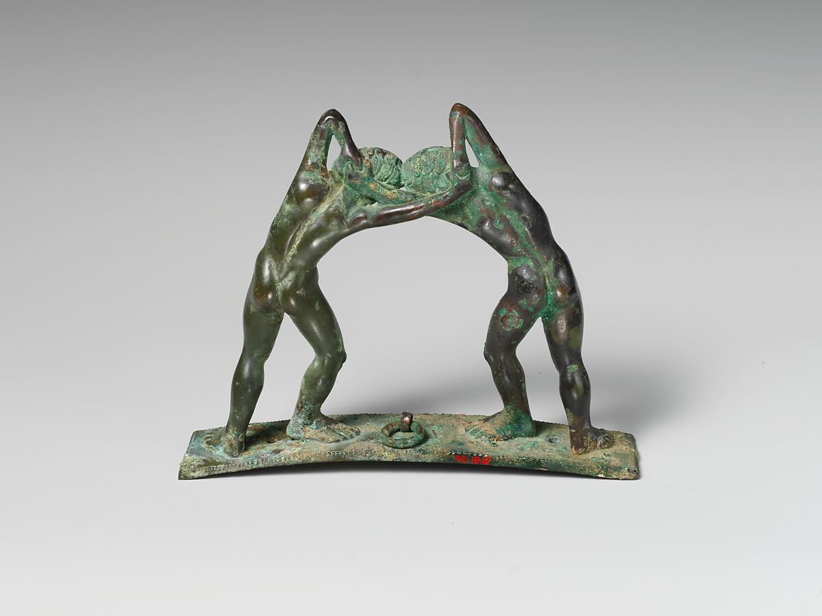 Bronze handle from a cista (toiletries box), Bronze, Praenestine