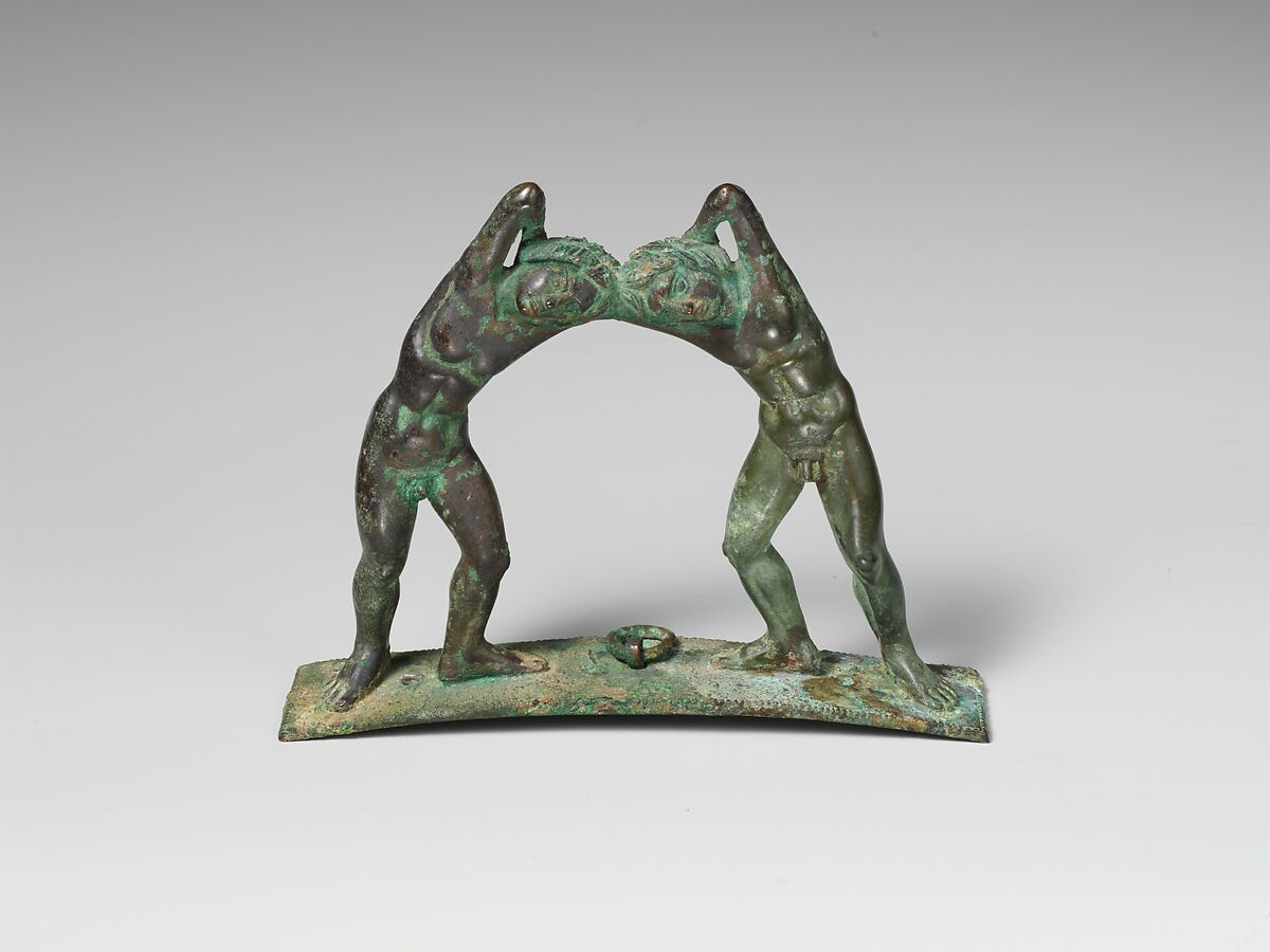 Bronze handle from a cista (toiletries box), Bronze, Praenestine 