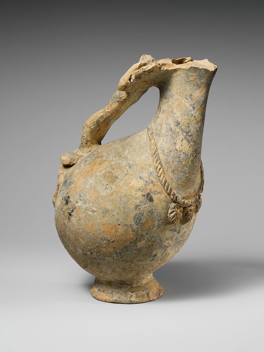 Terracotta askos  (flask with a spout and handle over the top), Attributed to the Bolsena Group, Terracotta, Etruscan 