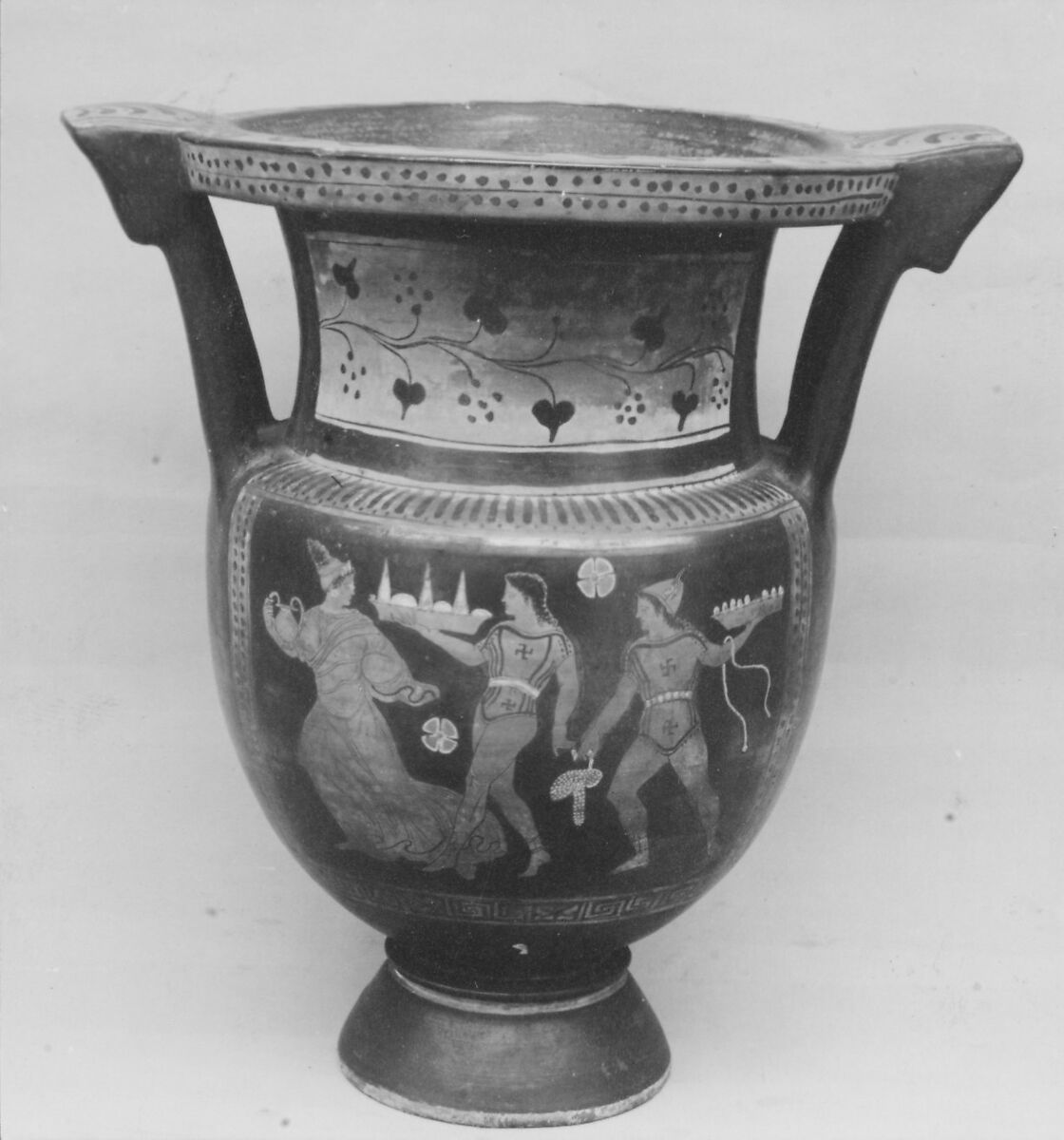 Terracotta column-krater (mixing bowl), Attributed to the Painter of the Bari Orestes, Terracotta, Greek, South Italian, Apulian 