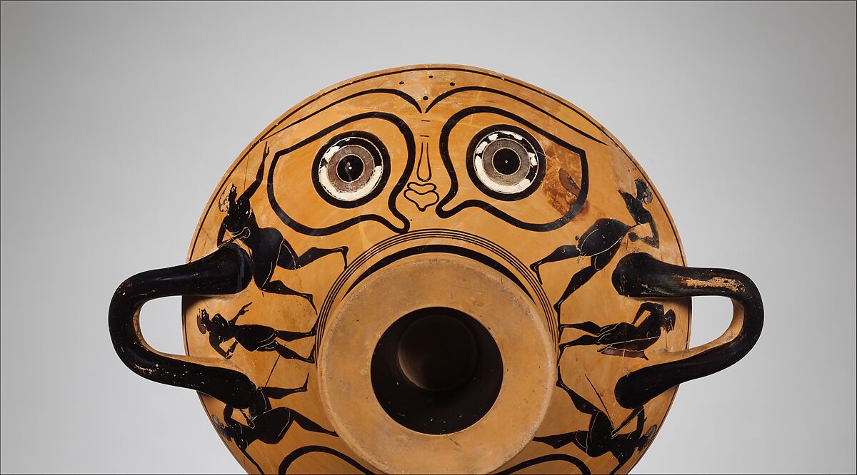 Terracotta kylix: eye-cup (drinking cup), Terracotta, Greek, Attic 