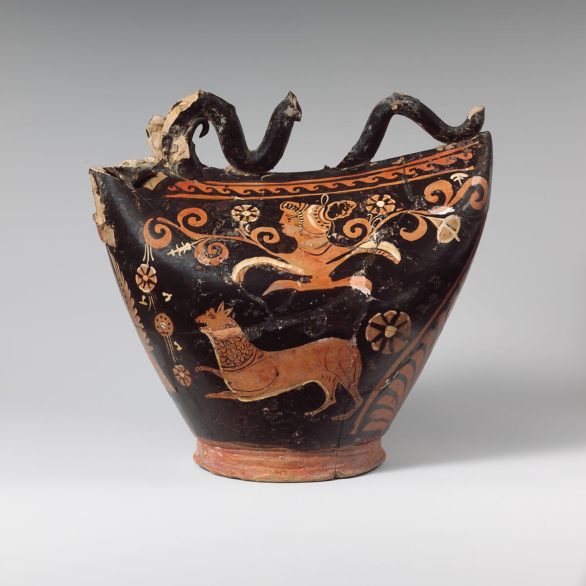 Terracotta guttus (flask with handle and vertical spout), Greek, South  Italian, Campanian, Classical