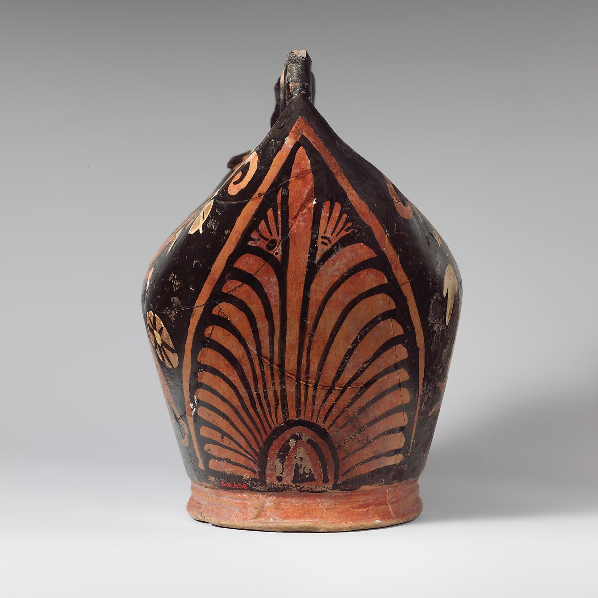 Terracotta askos (flask with a handle over the top), Compared to the Mignot Painter, Terracotta, Greek, South Italian, Apulian