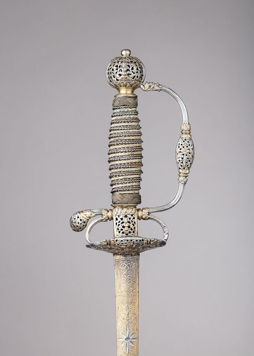 Smallsword, Silver, gold, wood, steel, French, Paris; blade, German