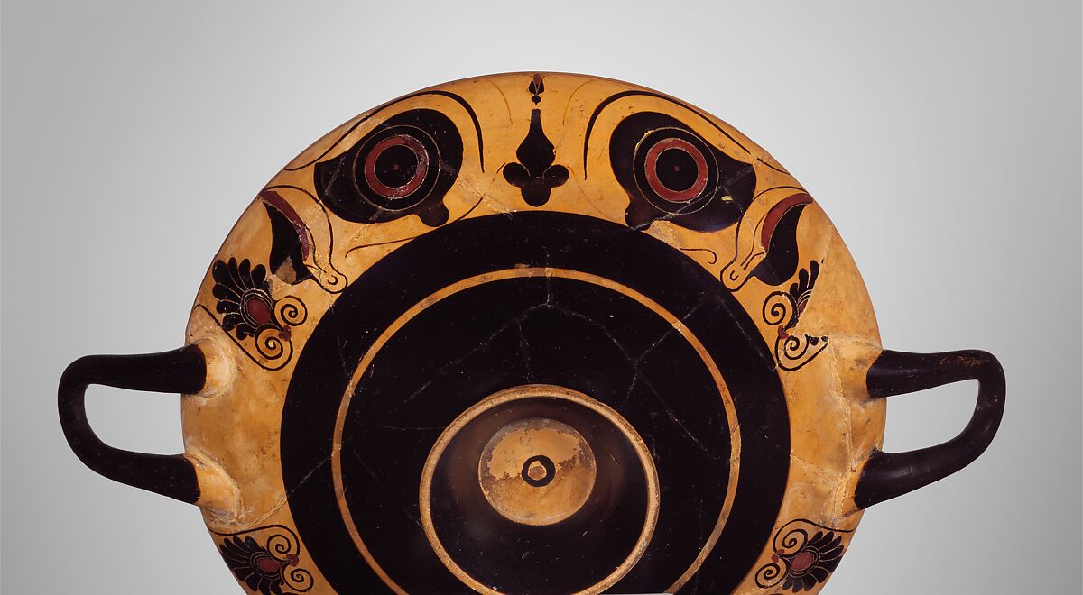 Terracotta kylix (drinking cup), Attributed to the Group of the Phineus Painter, Terracotta, Greek, Chalcidian 