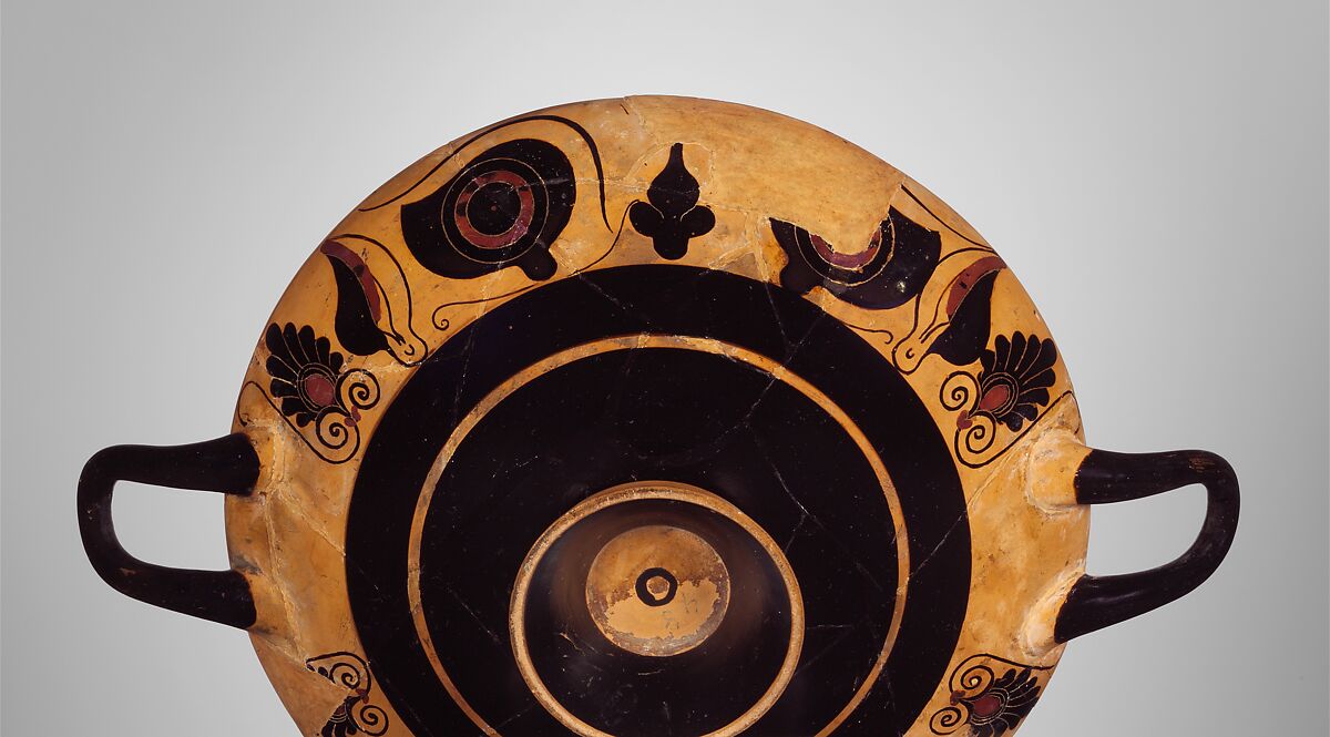 Terracotta kylix (drinking cup), Attributed to the Group of the Phineus Painter, Terracotta, Greek, Chalcidian