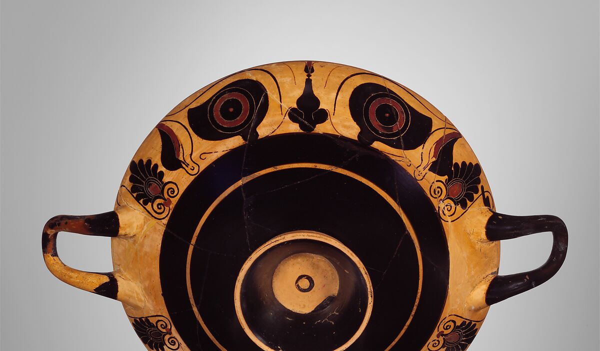 Terracotta kylix (drinking cup), Attributed to the Group of the Phineus Painter, Terracotta, Greek, Chalcidian