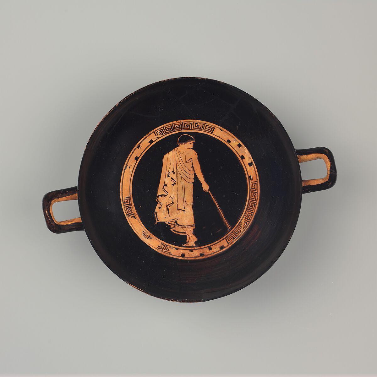 Terracotta kylix (drinking cup), Attributed to the Antiphon Painter, Terracotta, Greek, Attic 