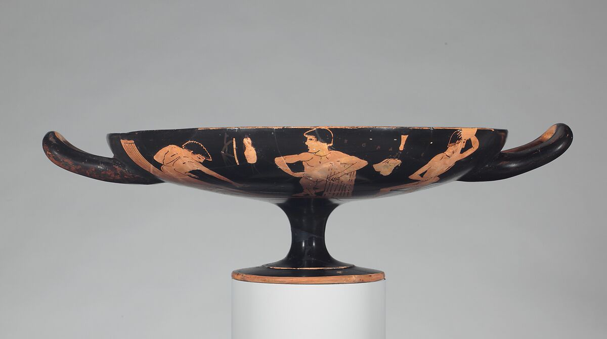 Terracotta kylix (drinking cup), Attributed to the Antiphon Painter, Terracotta, Greek, Attic